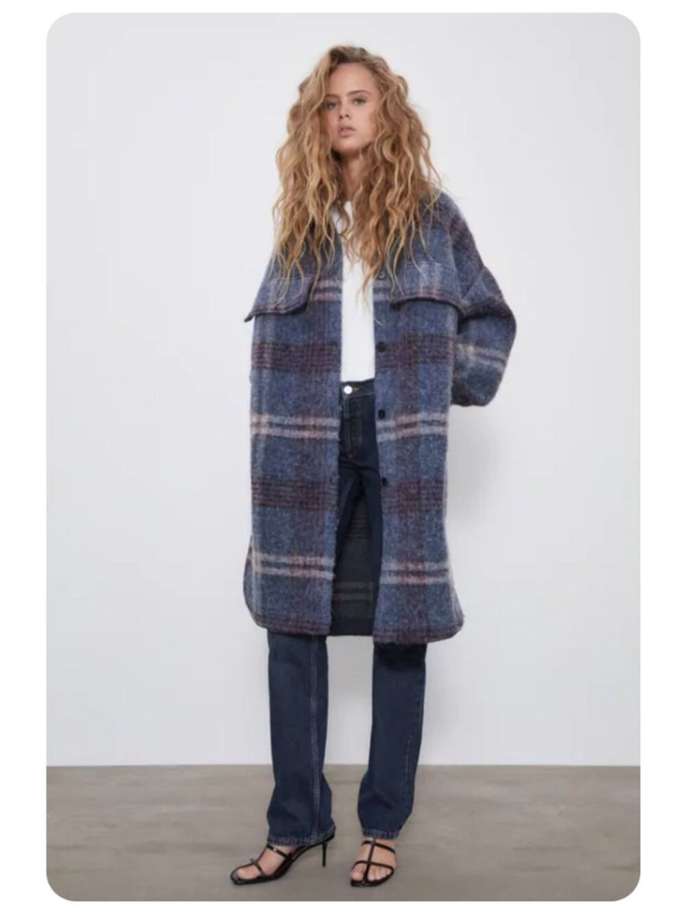 Zara Wool Blend Check Overshirt Jacket sz L